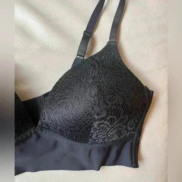 Adorable Black Prima Valentina Intimates Padded Wire Free Lace Bra Sides Support - Picture 2 of 5